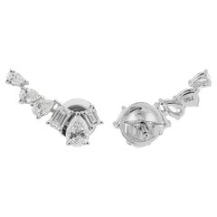 SI/H Mixed Cut Diamond Ear Climber Earrings 18k White Gold Fine Jewelry