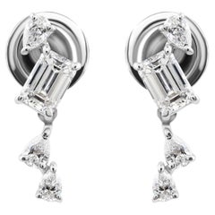 SI/H Mixed Cut Diamond Minimalist Stud Earrings 18k White Gold
