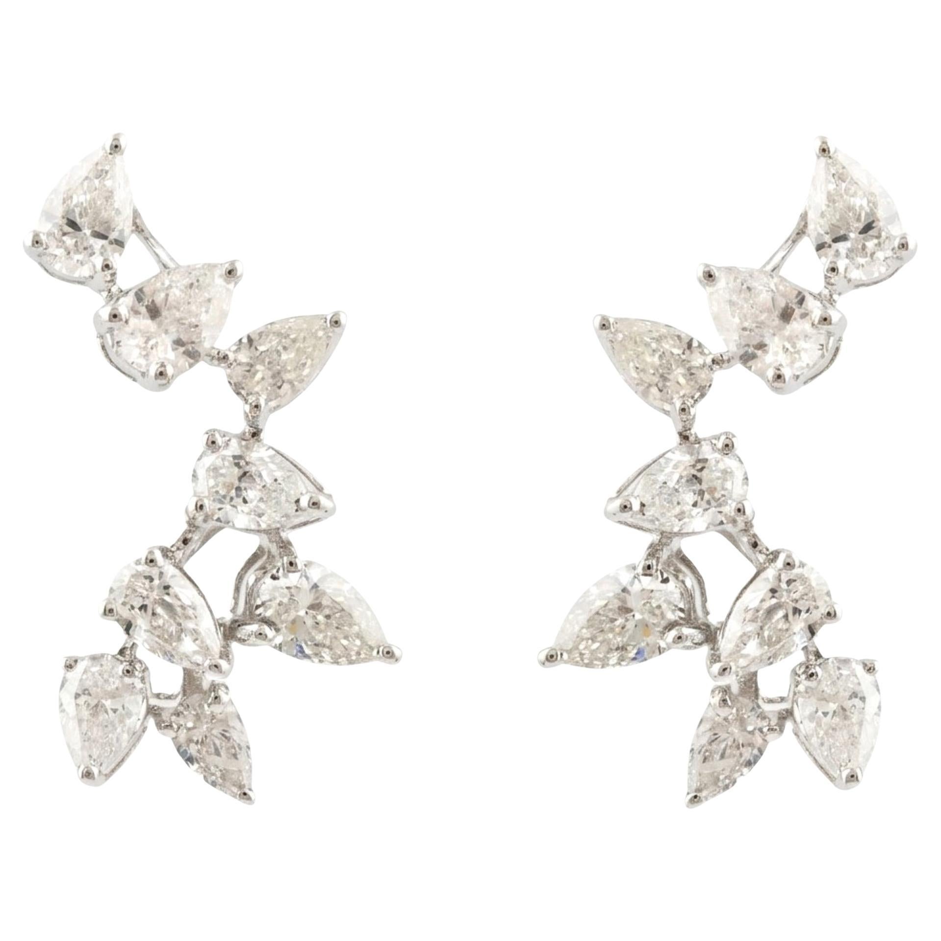 Natural Diamond Cluster Stud Earrings 1.12 Carats 14K White Gold Pear Cut