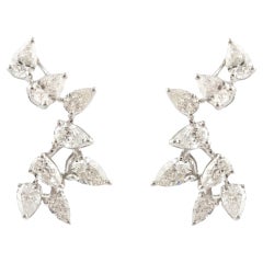 Natural Diamond Cluster Stud Earrings 1.12 Carats 14K White Gold Pear Cut