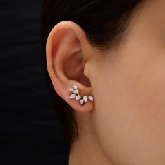 Natural Diamond Leaf Drop Earrings 1.12 Carats in 18K White Gold