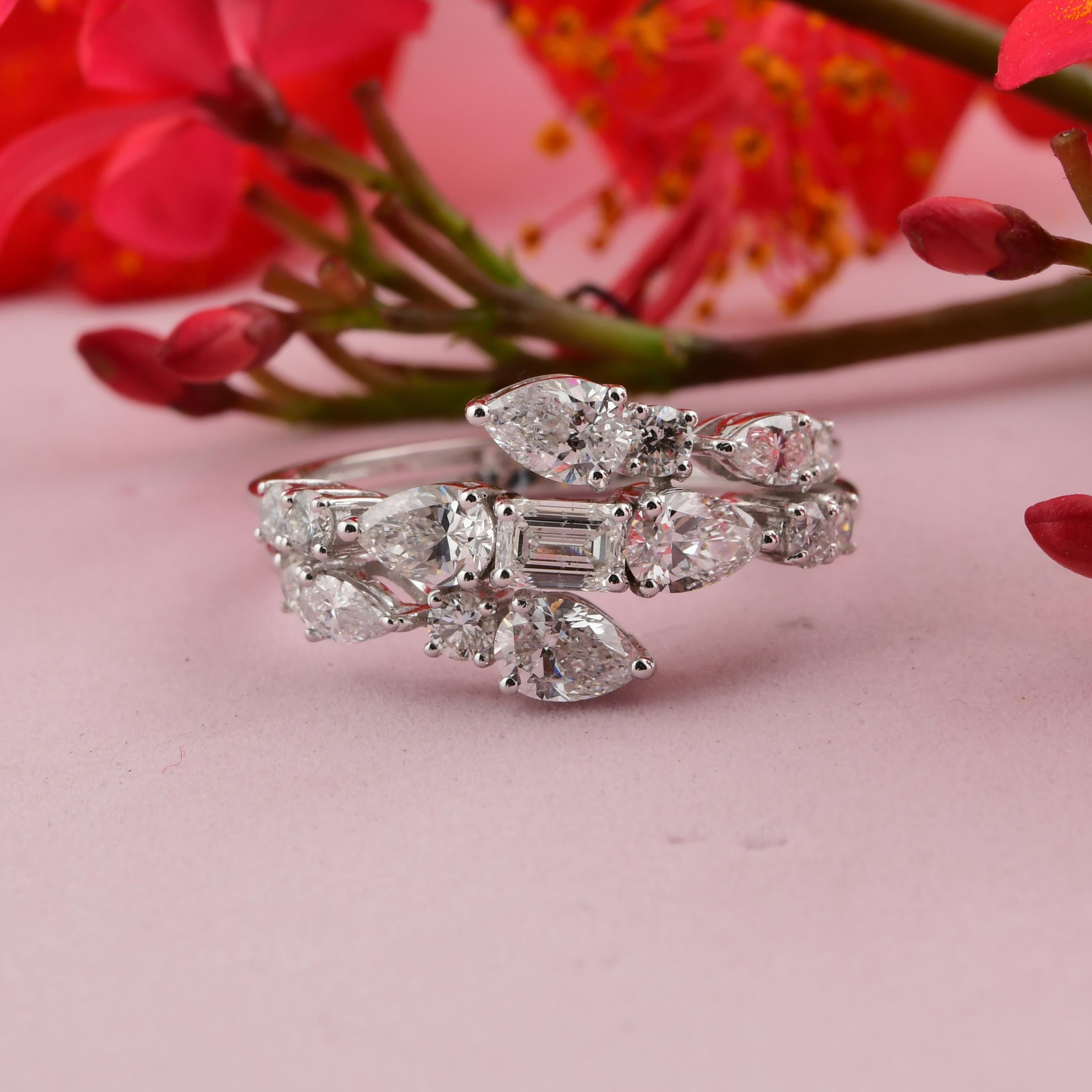 For Sale:  SI/H Natural 1.77 Carat Diamond Wrap Ring 18k White Gold Certified 2