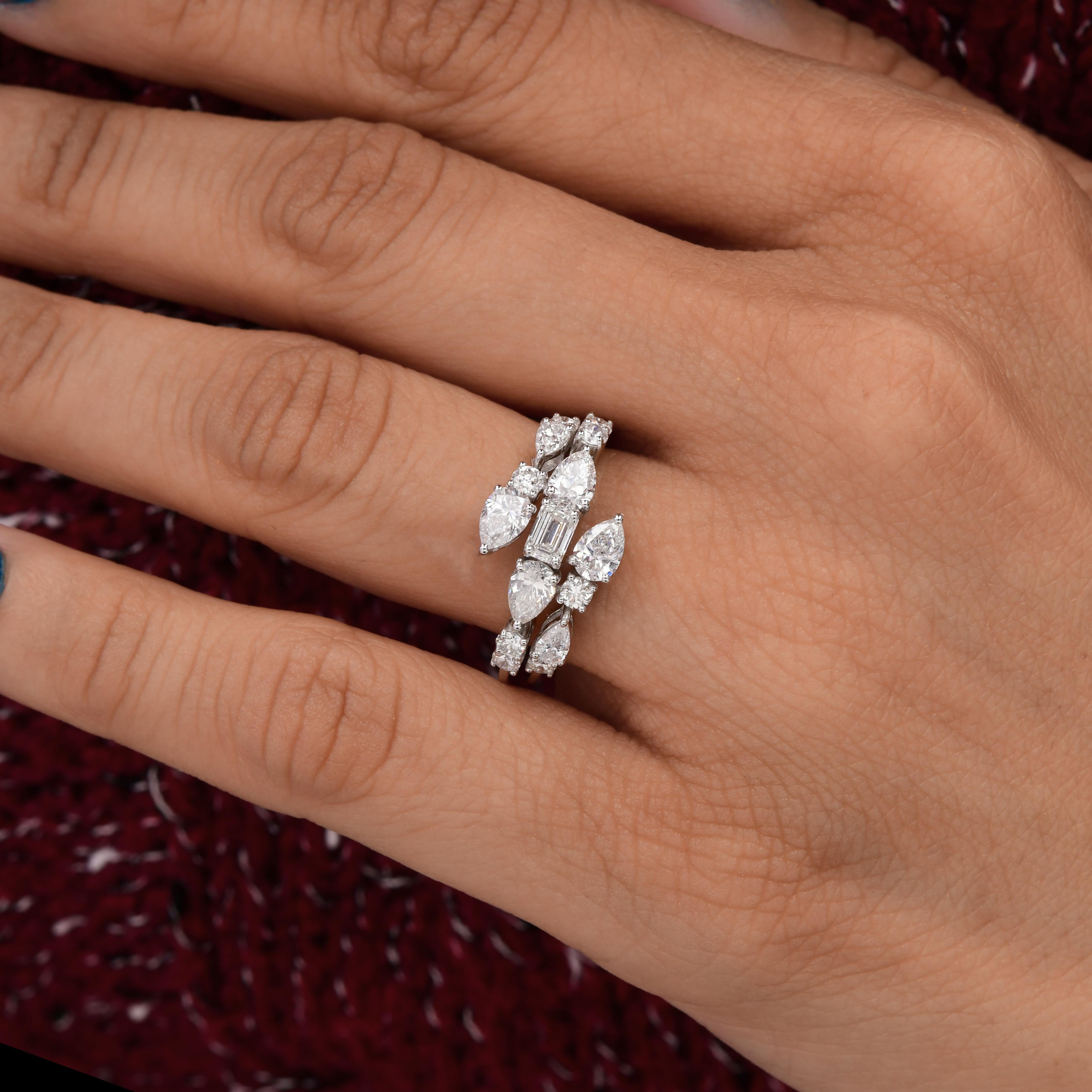 For Sale:  SI/H Natural 1.77 Carat Diamond Wrap Ring 18k White Gold Certified 3