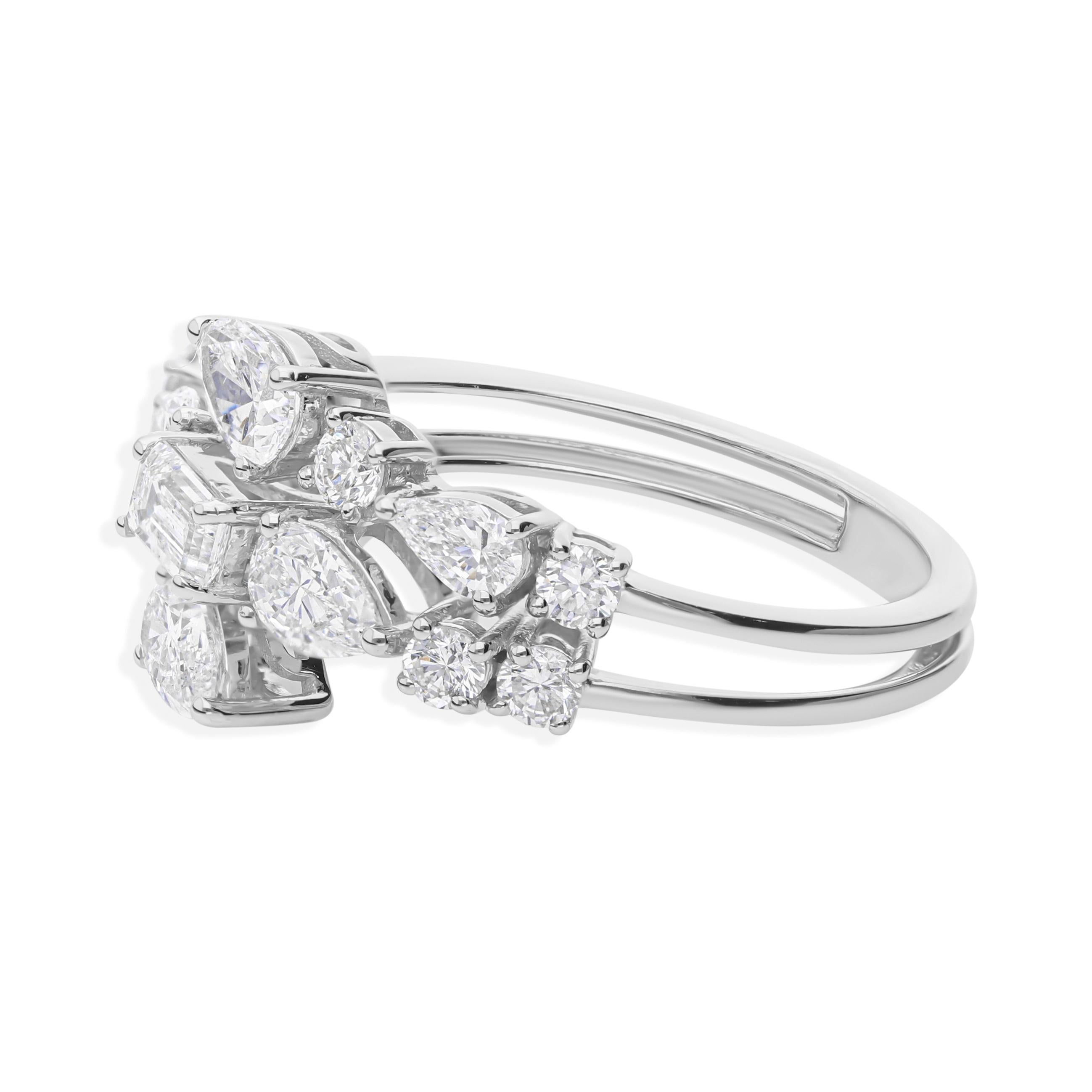 For Sale:  SI/H Natural 1.77 Carat Diamond Wrap Ring 18k White Gold Certified 4