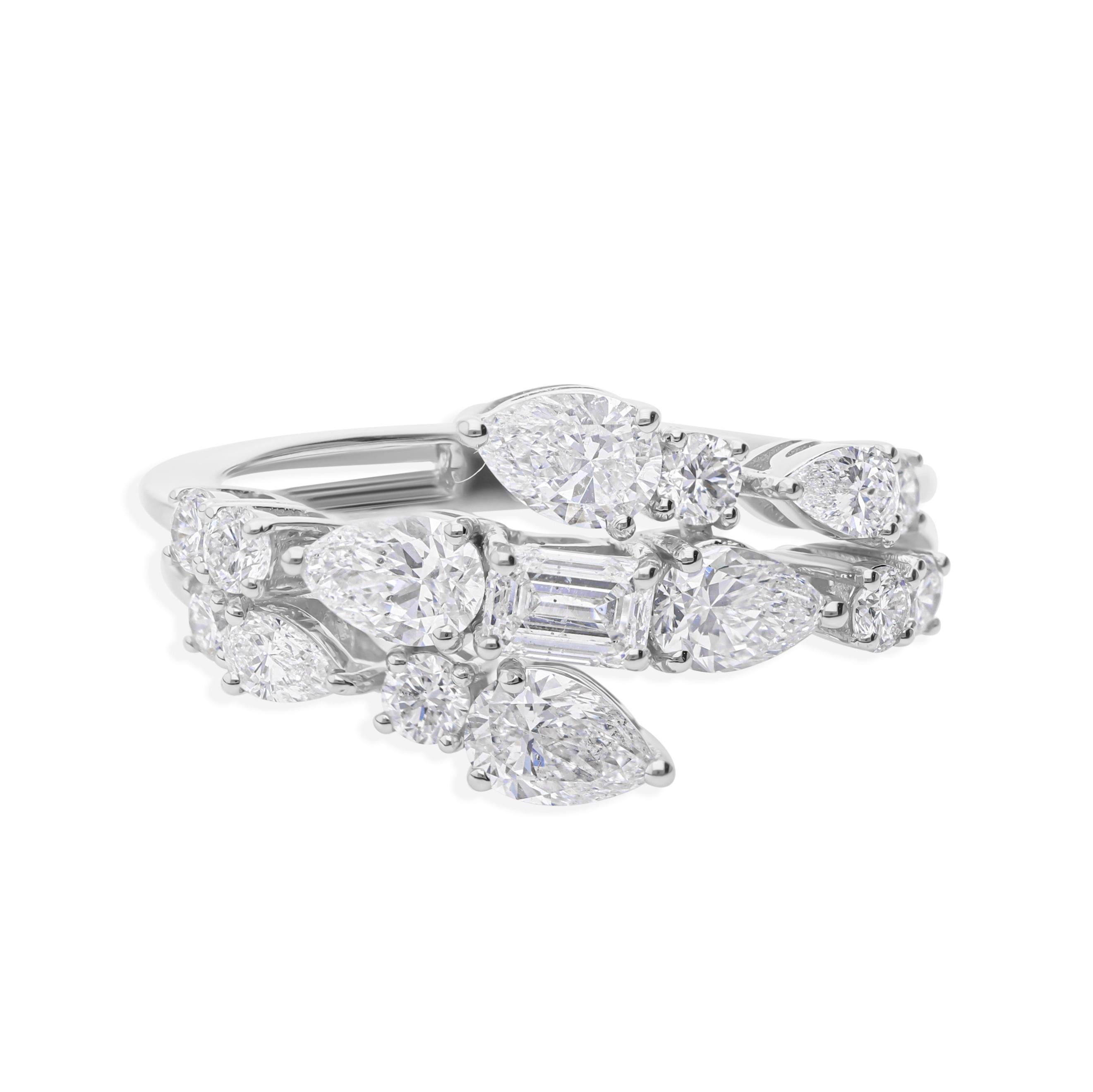 For Sale:  SI/H Natural 1.77 Carat Diamond Wrap Ring 18k White Gold Certified 6