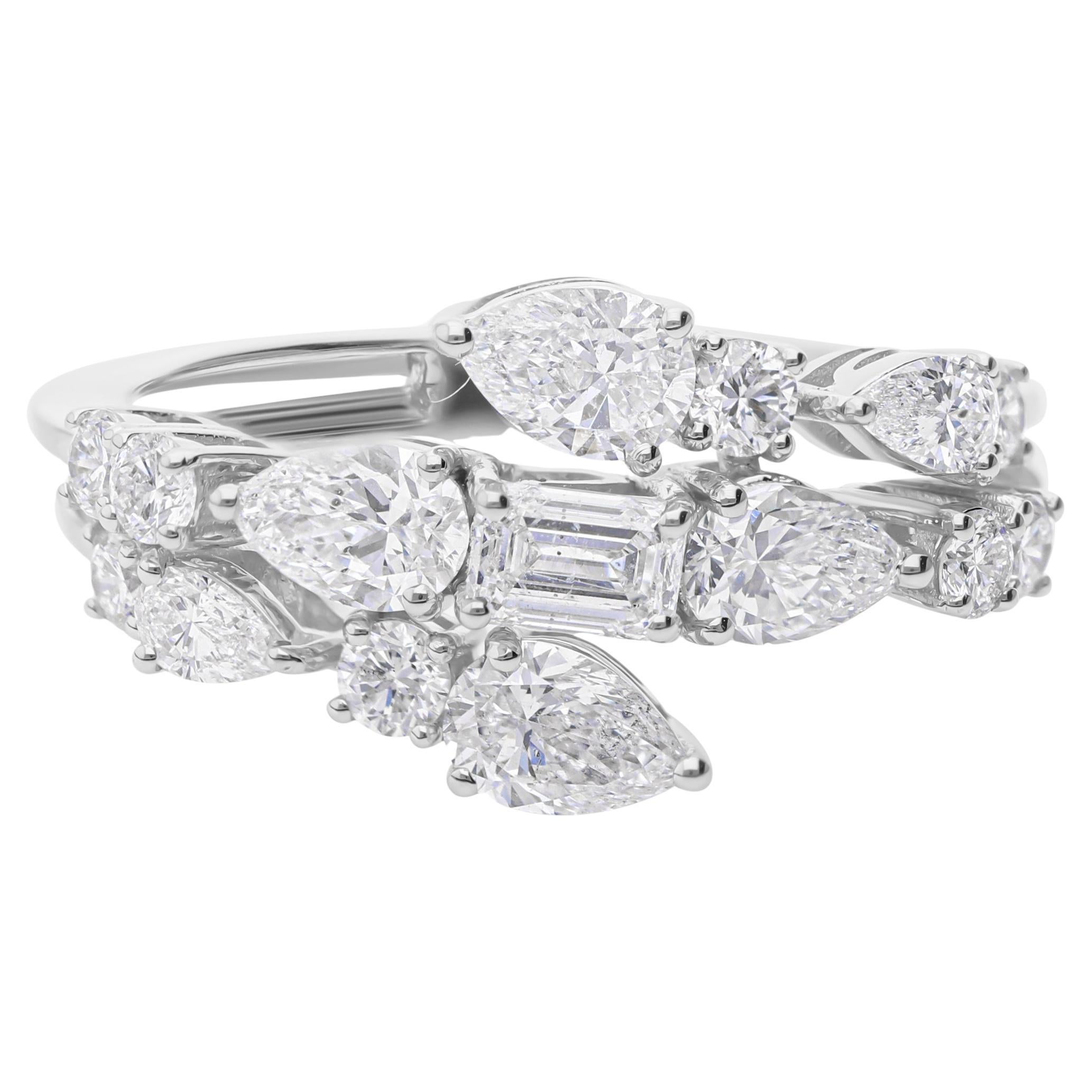 For Sale:  SI/H Natural 1.77 Carat Diamond Wrap Ring 18k White Gold Certified