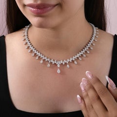 SI/H Natural 20.58ct Diamond 18K White Gold Choker Necklace