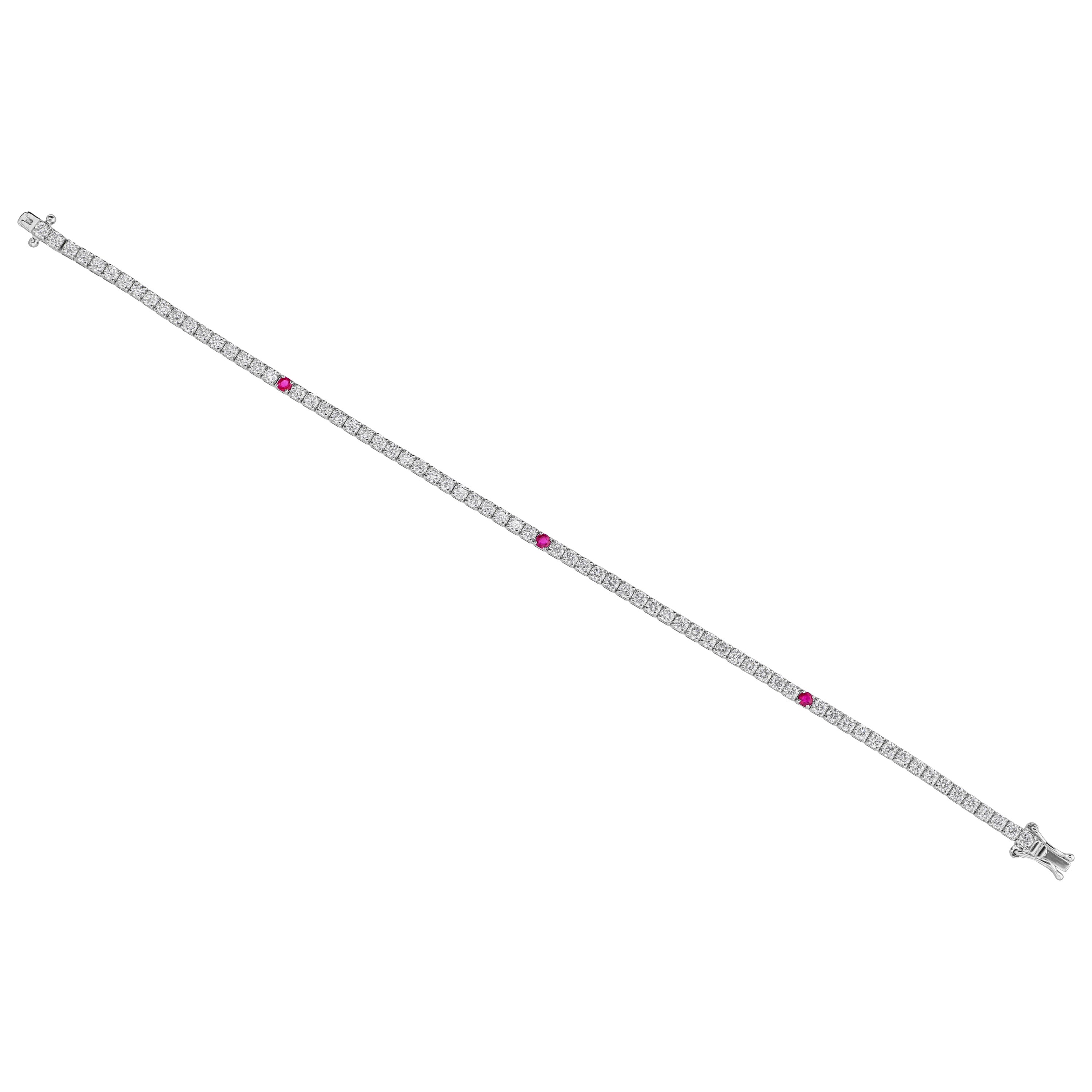 H/H Natural 2.80 CTW Diamond Ruby Stackable Tennis Bracelet 14k White Gold