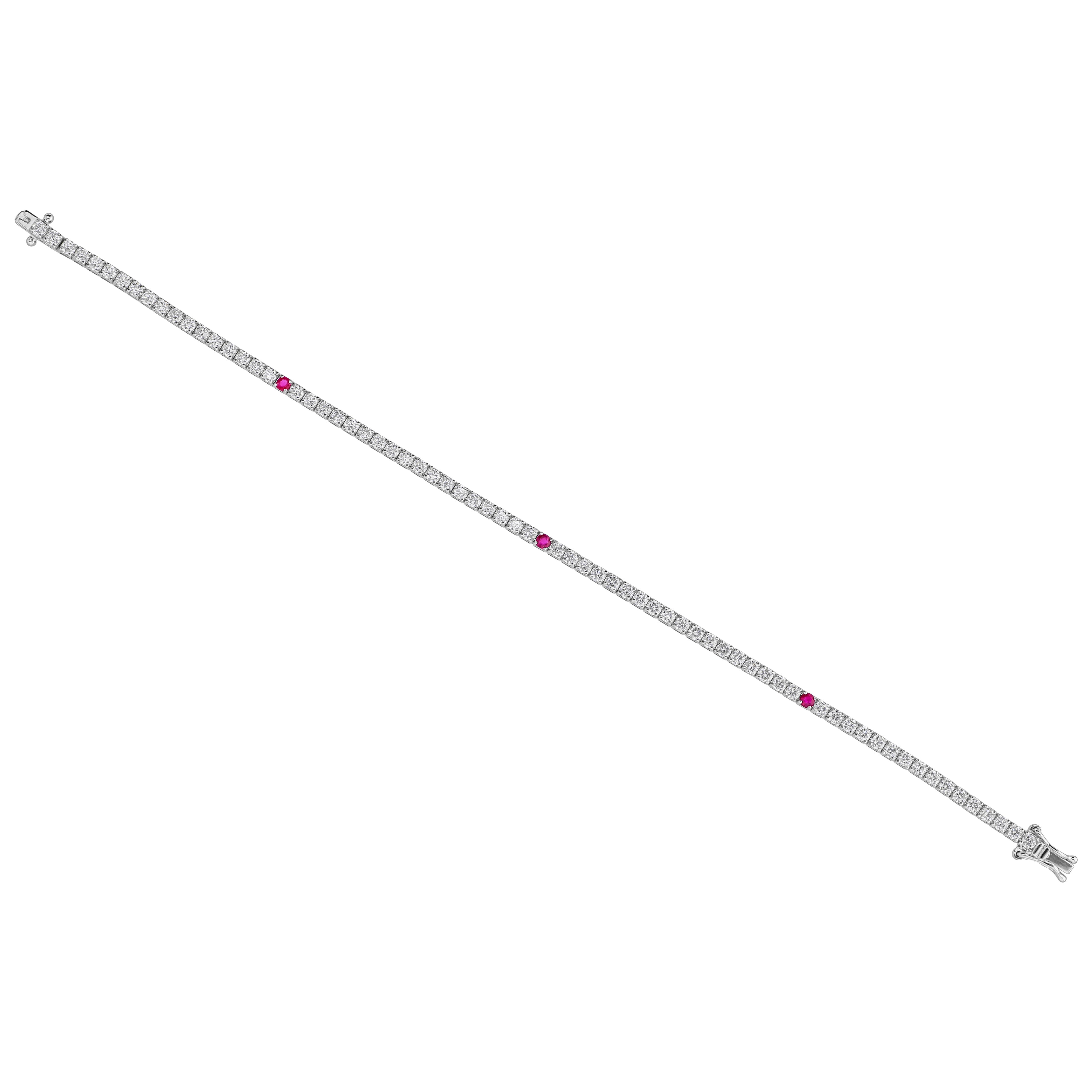 Bracciale tennis impilabile con diamanti e rubini SI/H Natural 2.80 CTW in oro bianco 18 carati