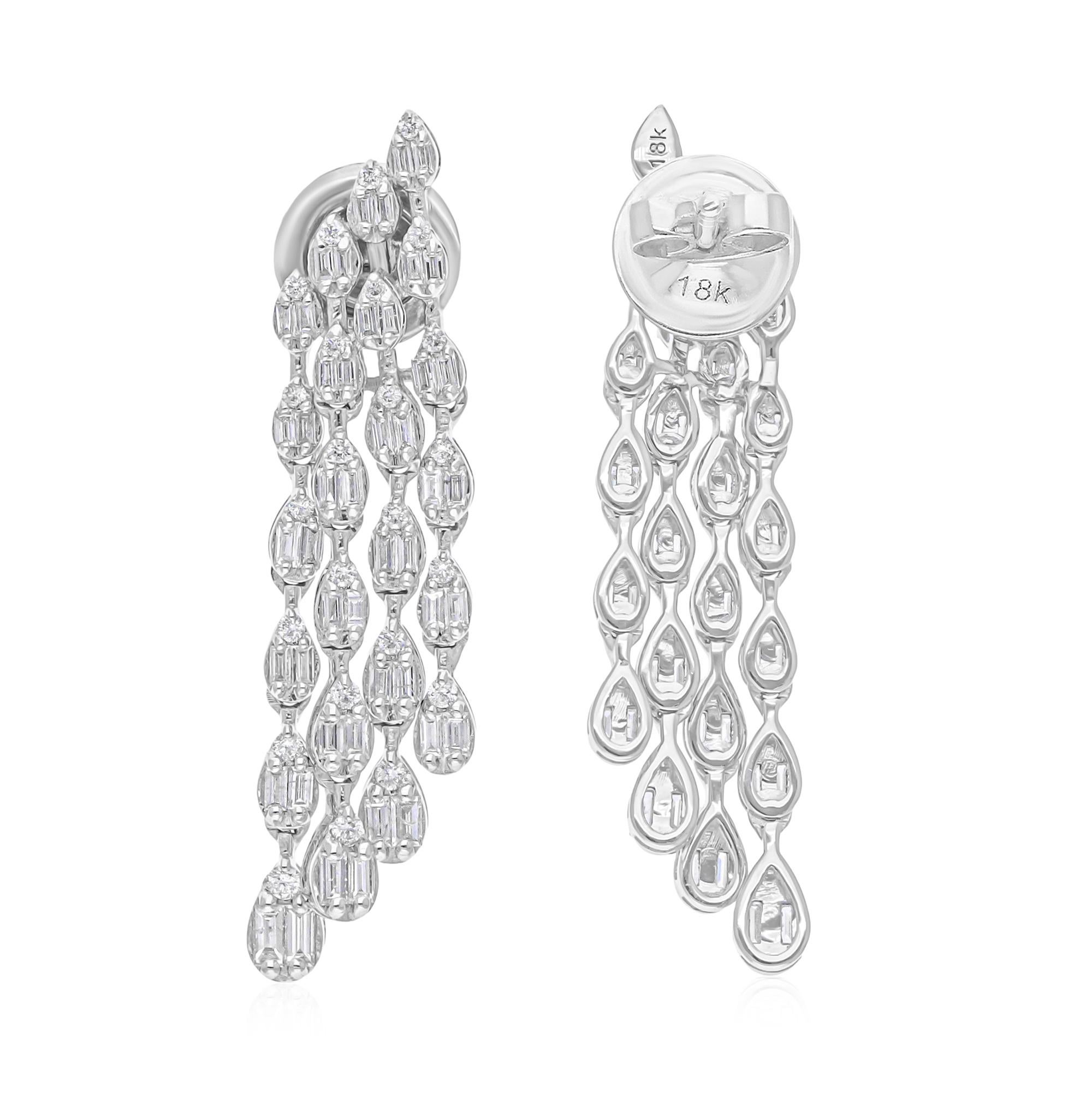 Taglio misto SI/H Orecchini a goccia con diamanti naturali a grappolo in oro bianco 14k Tutte le tariffe sono pagate in vendita
