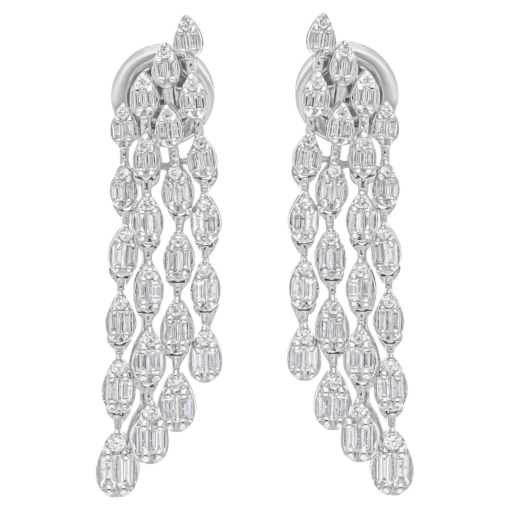 SI/H Natural Diamond Cluster Dangle Drop Earrings 18k White Gold All Tariff Paid For Sale