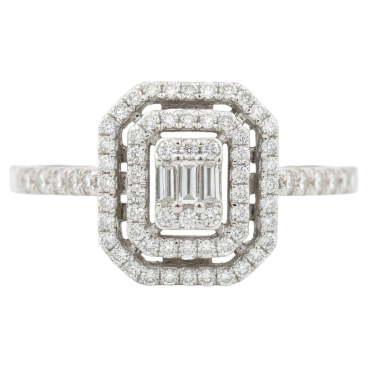 SI/H Natural Diamond Cluster Double Halo Wedding Ring 18 Karat White Gold