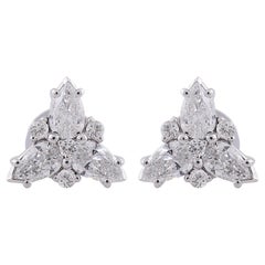 SI/H Natural Diamond Cluster Trillium Floral Stud Earrings 18 Karat White Gold