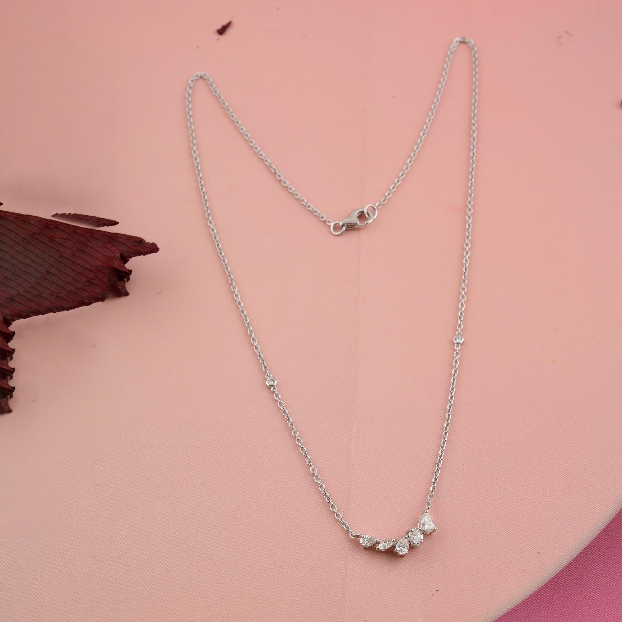 SI/H Naturdiamant Zarte Kette Halskette 18k Weißgold Zierlicher Schmuck (Moderne) im Angebot