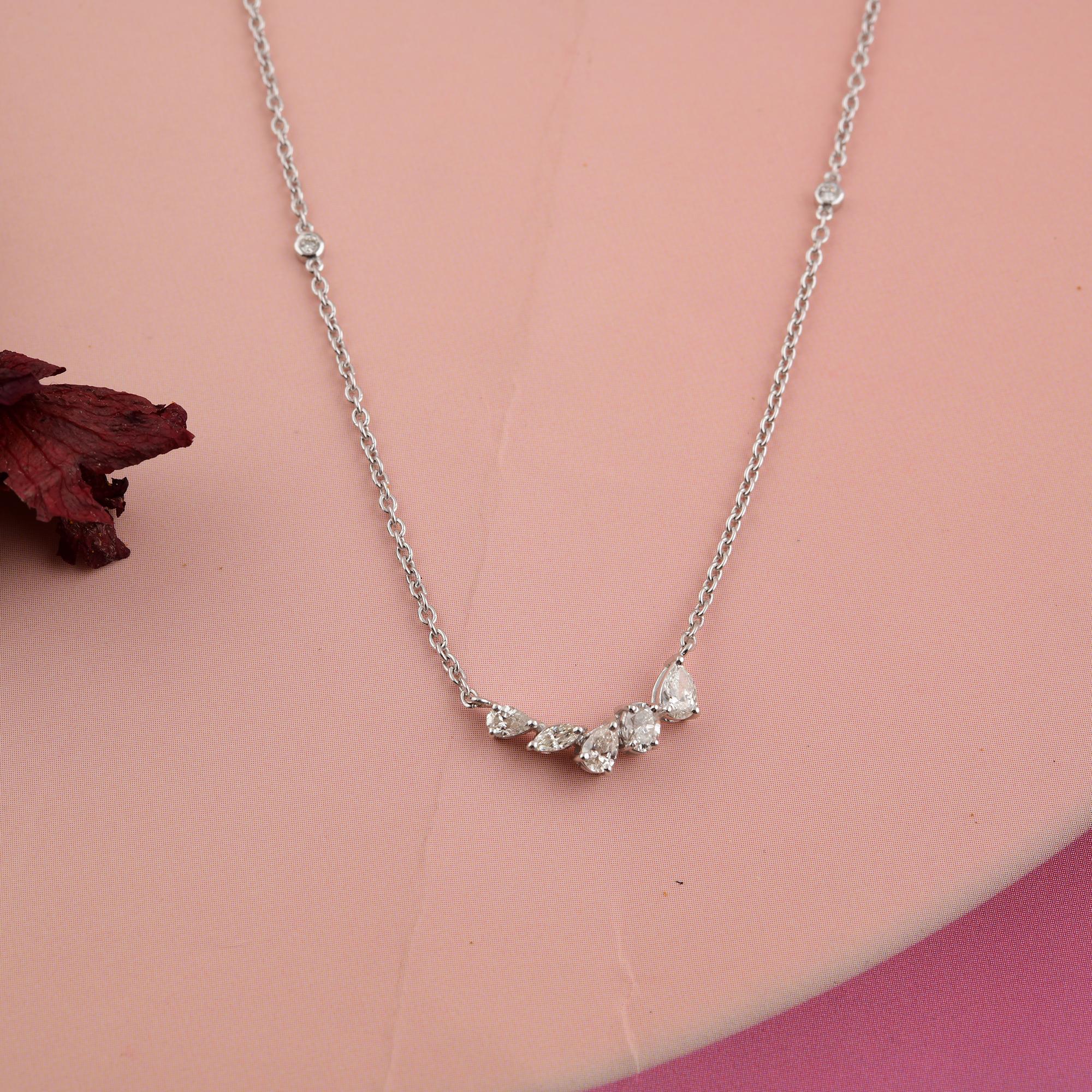SI/H Naturdiamant Zarte Kette Halskette 18k Weißgold Zierlicher Schmuck (Gemischter Schliff) im Angebot