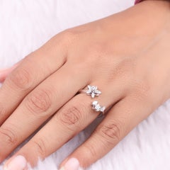 SI/H Natural Diamond Floral Cuff Ring 18 Karat White Gold