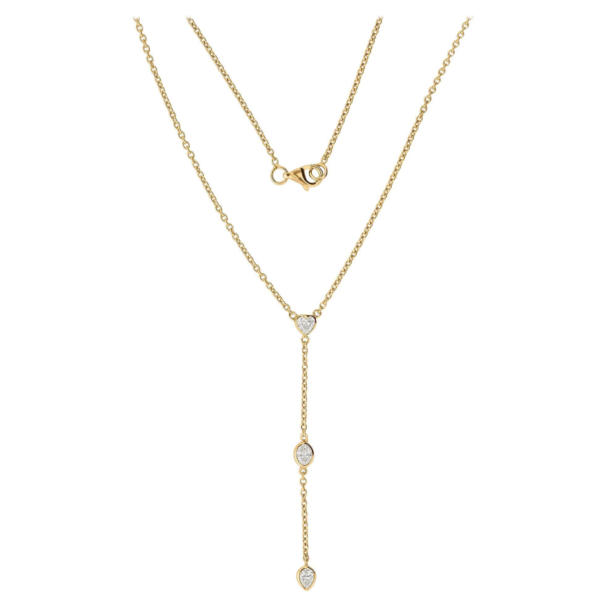 SI/H Natural Diamond Lariat Y Drop Chain Necklace 14 Karat Yellow Gold