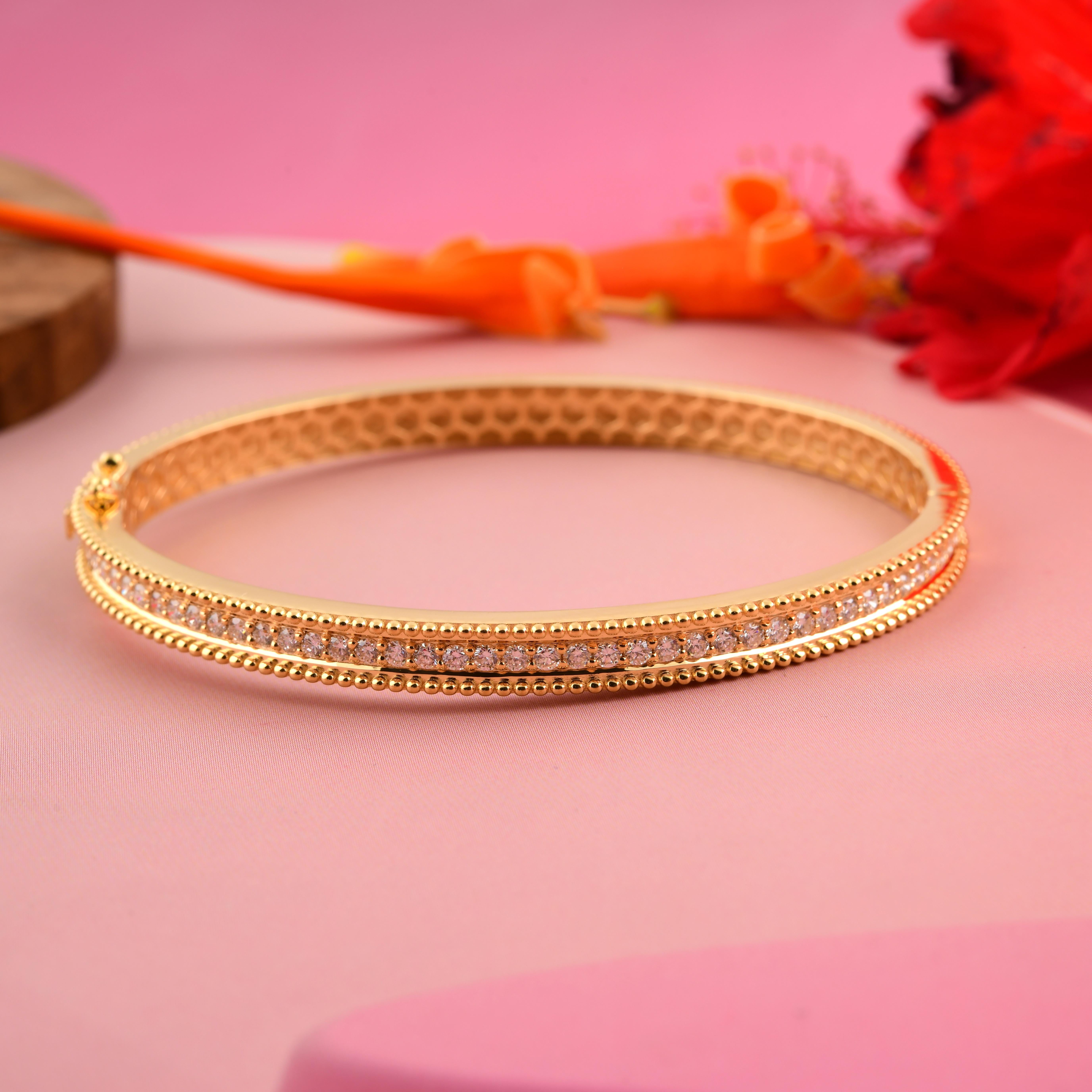SI/H Bracciale con linea di diamanti naturali in oro giallo 14K Bracciale con perline per donne in vendita 4