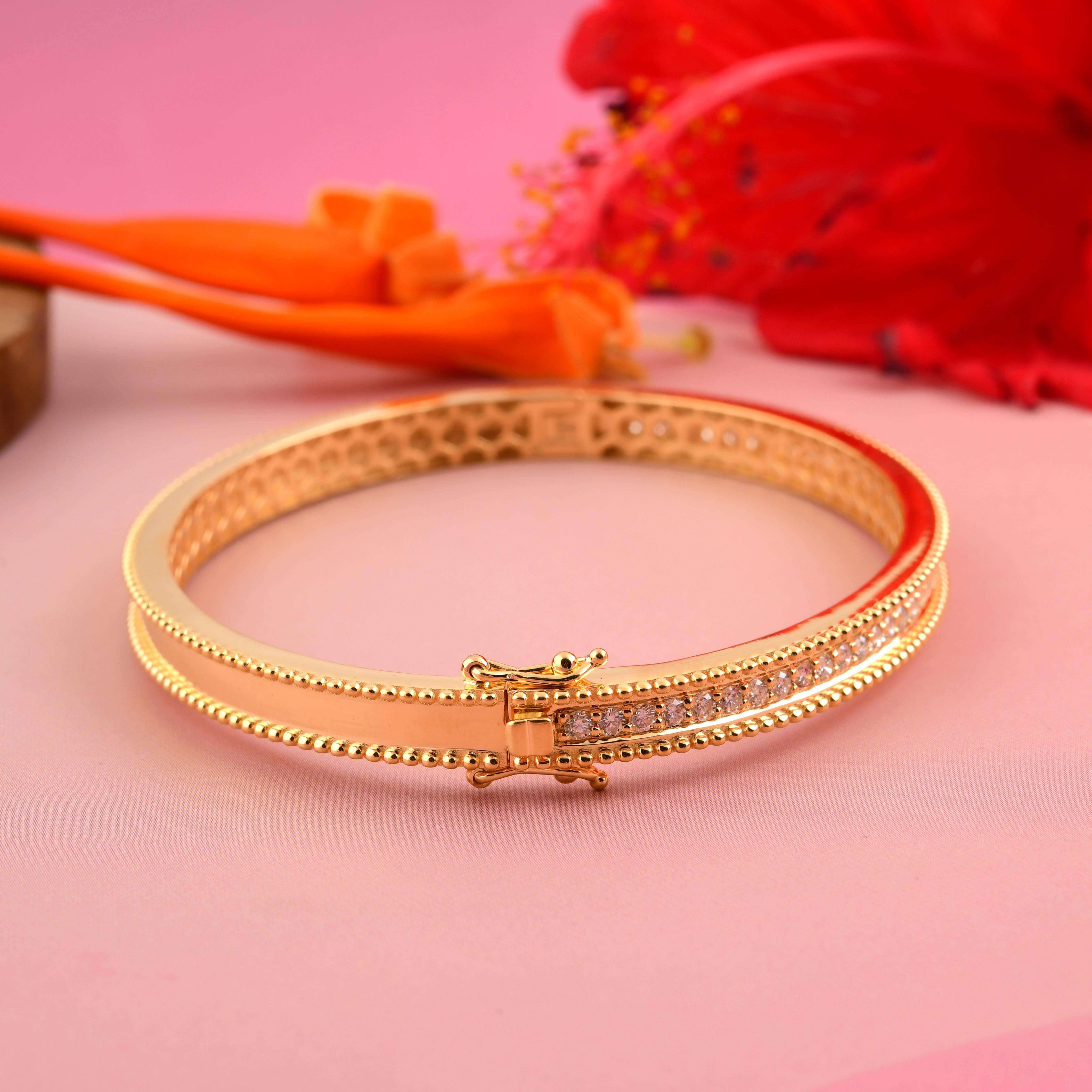 SI/H Bracciale con linea di diamanti naturali in oro giallo 14K Bracciale con perline per donne in vendita 1
