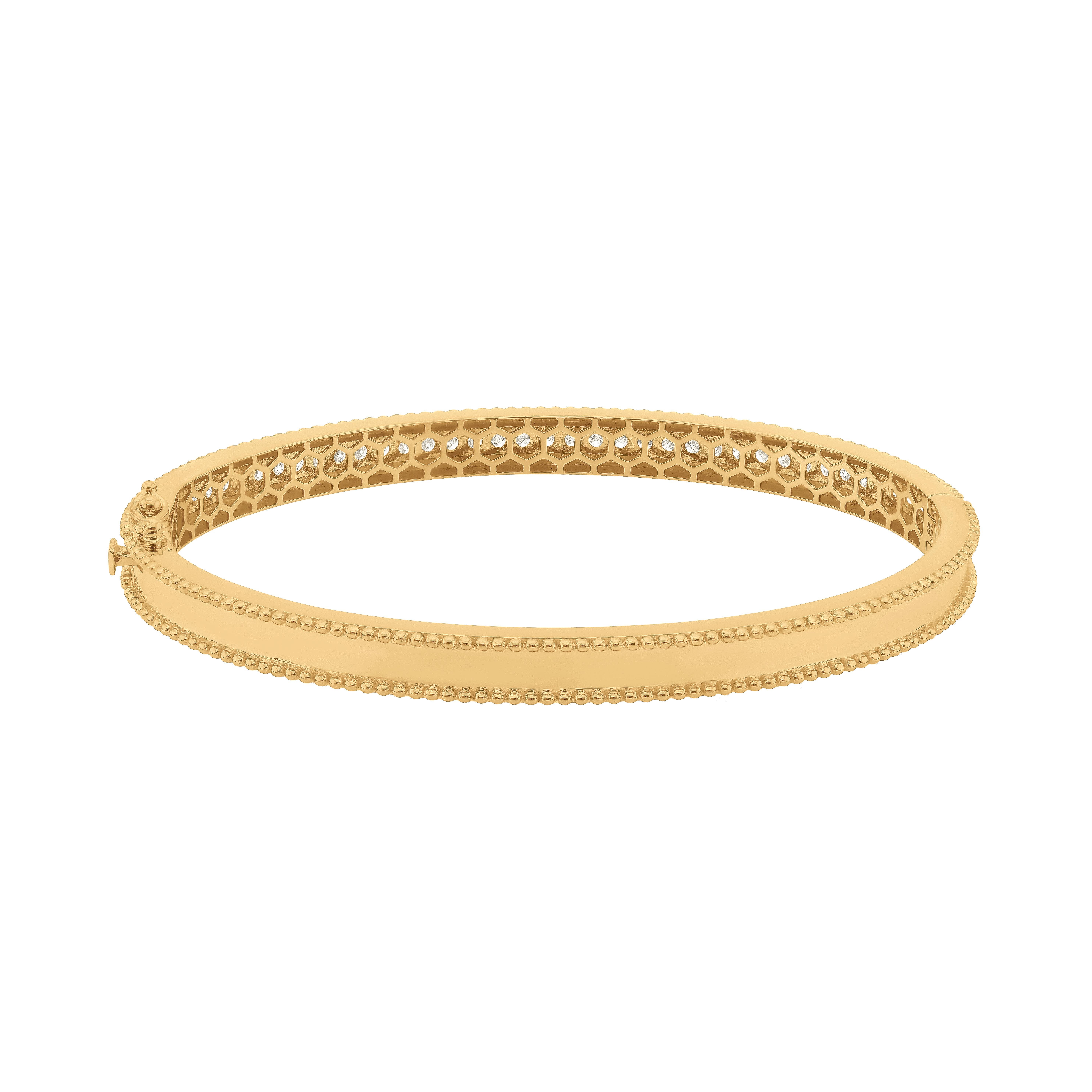 Taglio rotondo SI/H Bracciale con linea di diamanti naturali in oro giallo 18K Bracciale con perline per donna in vendita