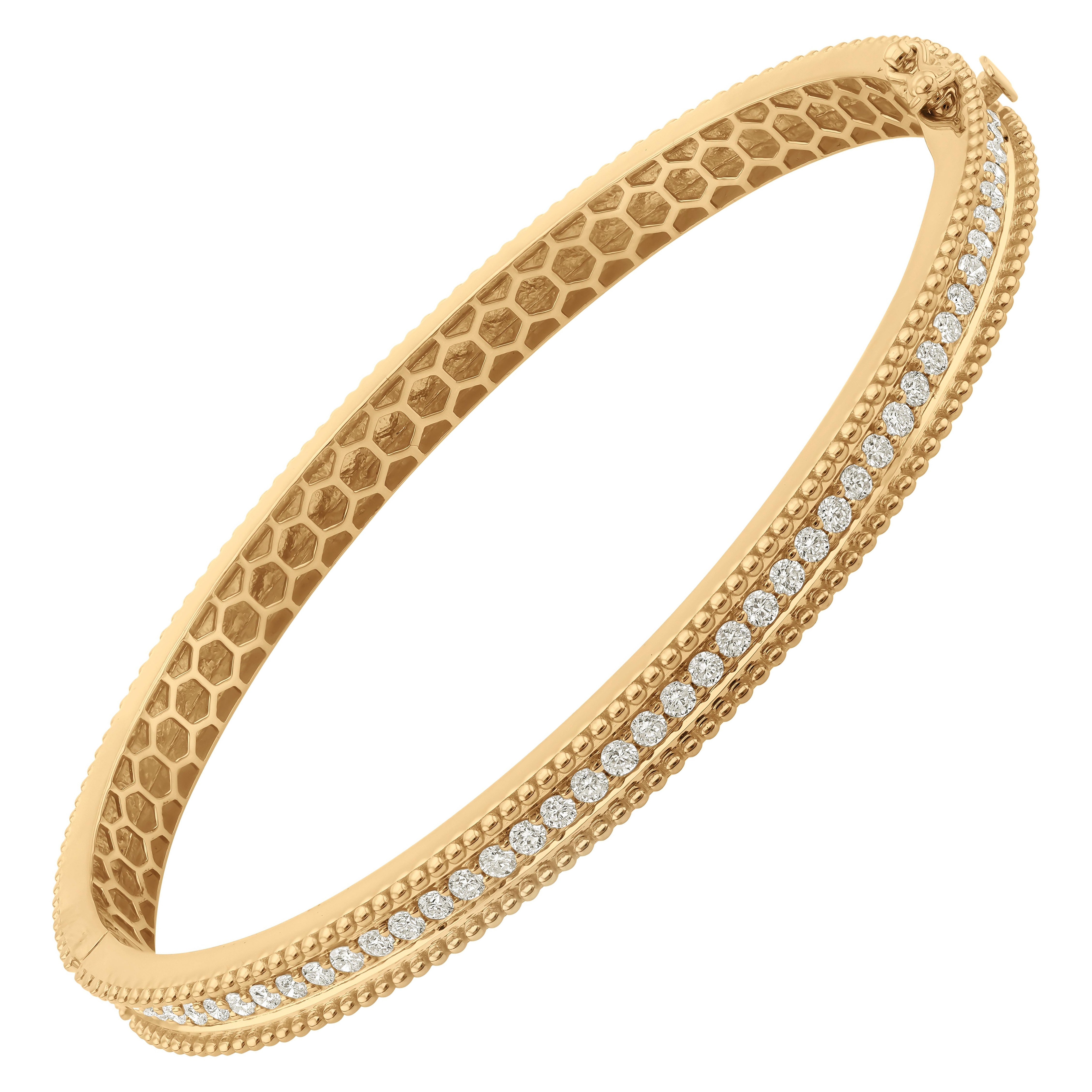 SI/H Bracciale con linea di diamanti naturali in oro giallo 18K Bracciale con perline per donna
