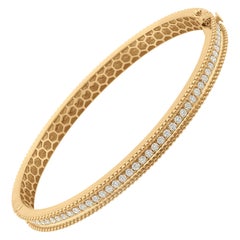 SI/H Natural Diamond Line Cuff Bracelet 18K Yellow Gold Beaded Bangle for Women