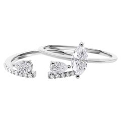 SI/H Natural Diamond Open Band and Solitaire Ring Set 18K White Gold