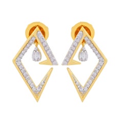SI/H Natural Diamond Pave Geometrical Stud Earrings 14 Karat Yellow Gold