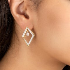 SI/H Natural Diamond Pave Geometrical Stud Earrings 18 Karat Yellow Gold