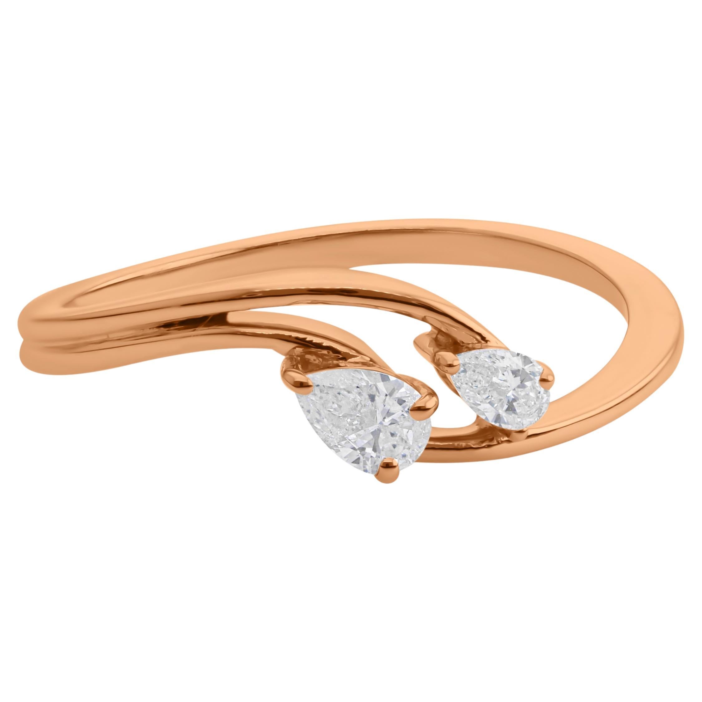 For Sale:  SI/H Natural Diamond Two Stone Wave Stackable Band Ring 18 Karat Rose Gold