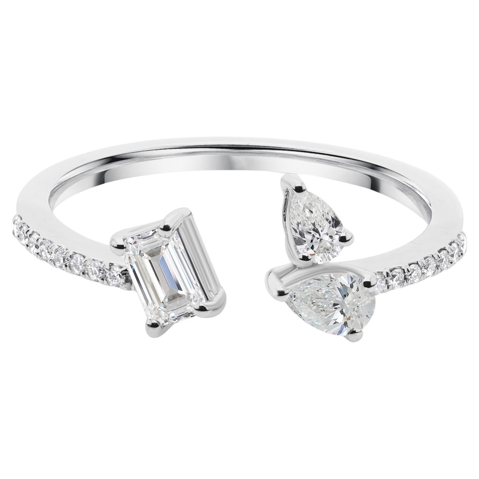 Anello Bypass aperto con diamanti naturali SI/H in oro bianco 18 carati