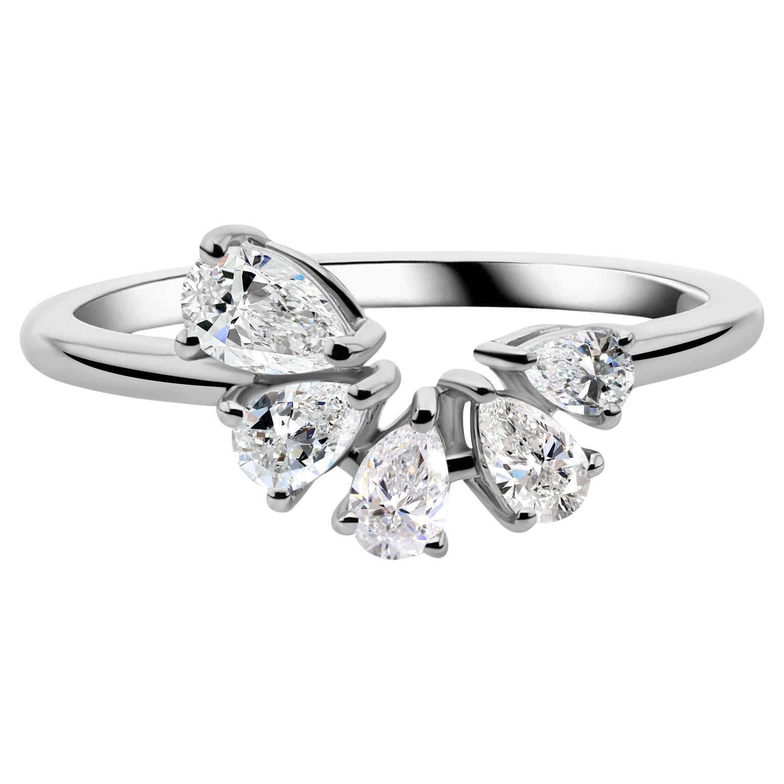 SI/H Pear Cut Diamond Cluster Curved Wedding Band 14k White Gold