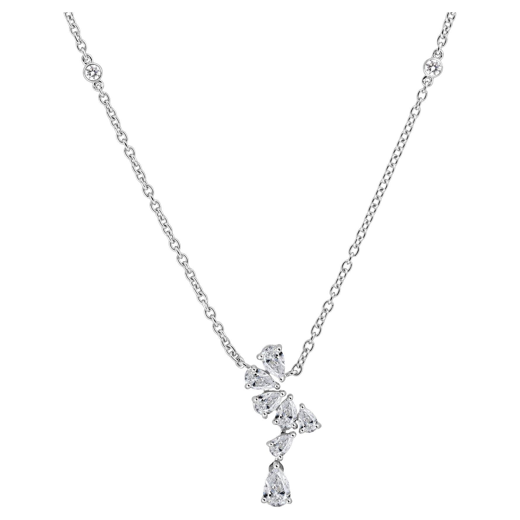 SI/H Pendentif grappe de diamants taillés en poire Or blanc 14K
