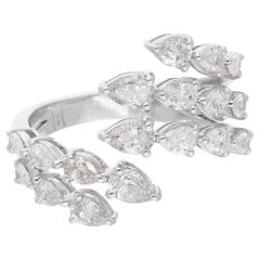 SI/H Pear Diamond Cuff Bypass Ring 18 Karat White Gold Birthday Gift 1.70 Ct.