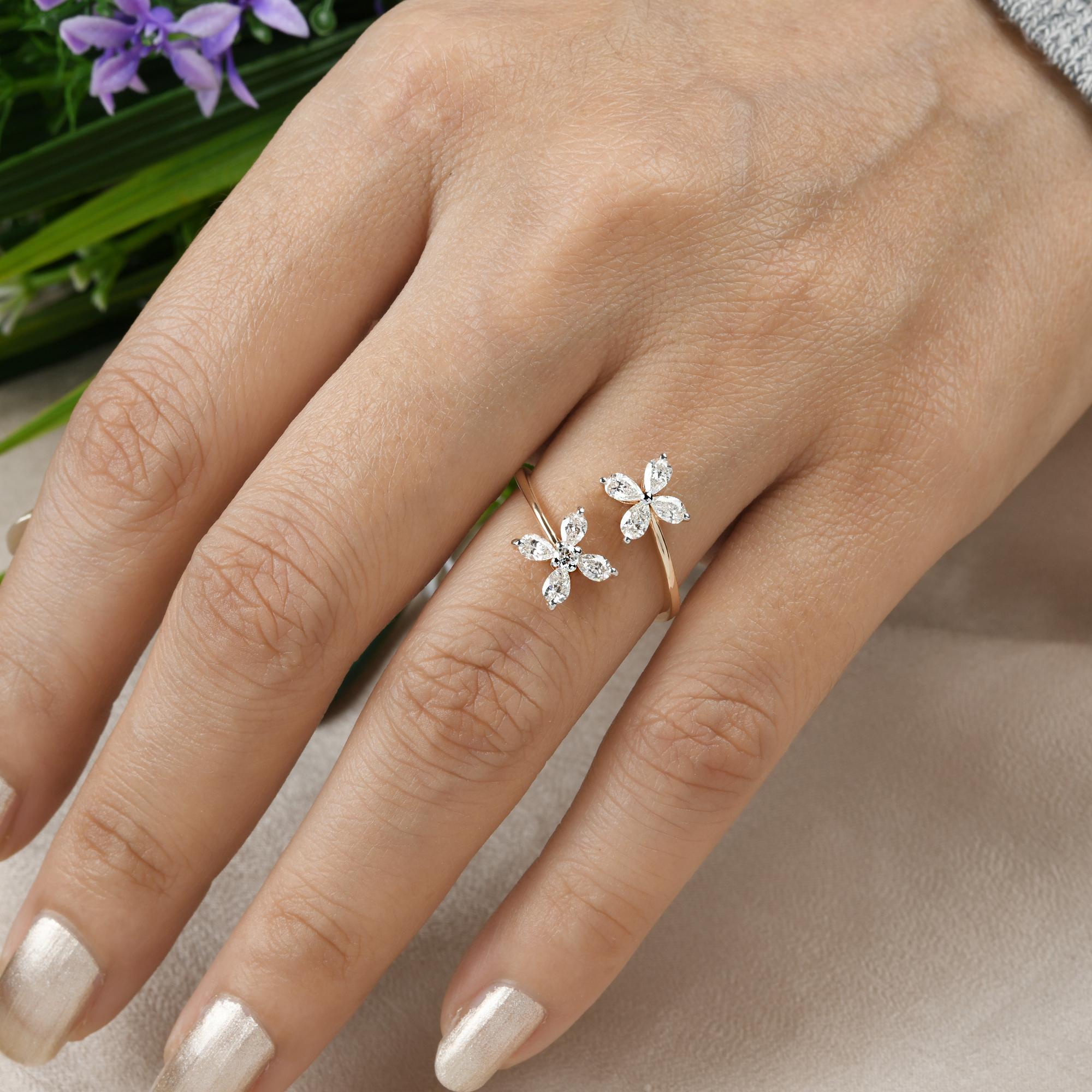En vente :  SI/H Pear Diamond Flower Open Bypass Ring 14 Karat Rose Gold Fine Jewelry (bague de contournement ouverte en forme de poire et de diamant) 2