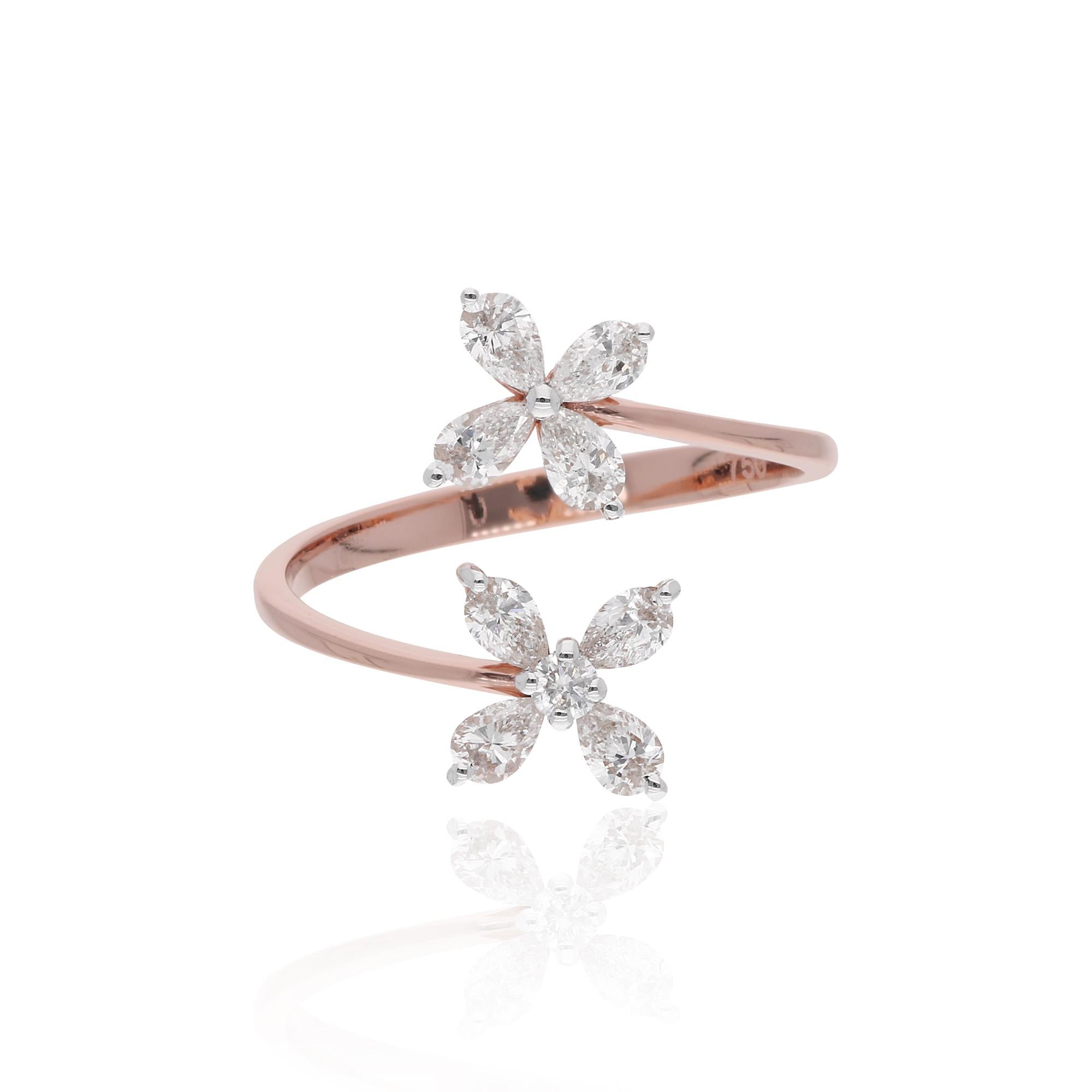 En vente :  SI/H Pear Diamond Flower Open Bypass Ring 14 Karat Rose Gold Fine Jewelry (bague de contournement ouverte en forme de poire et de diamant) 3