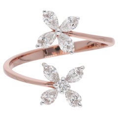 SI/H Pear Diamond Flower Open Bypass Ring 14 Karat Rose Gold Fine Jewelry