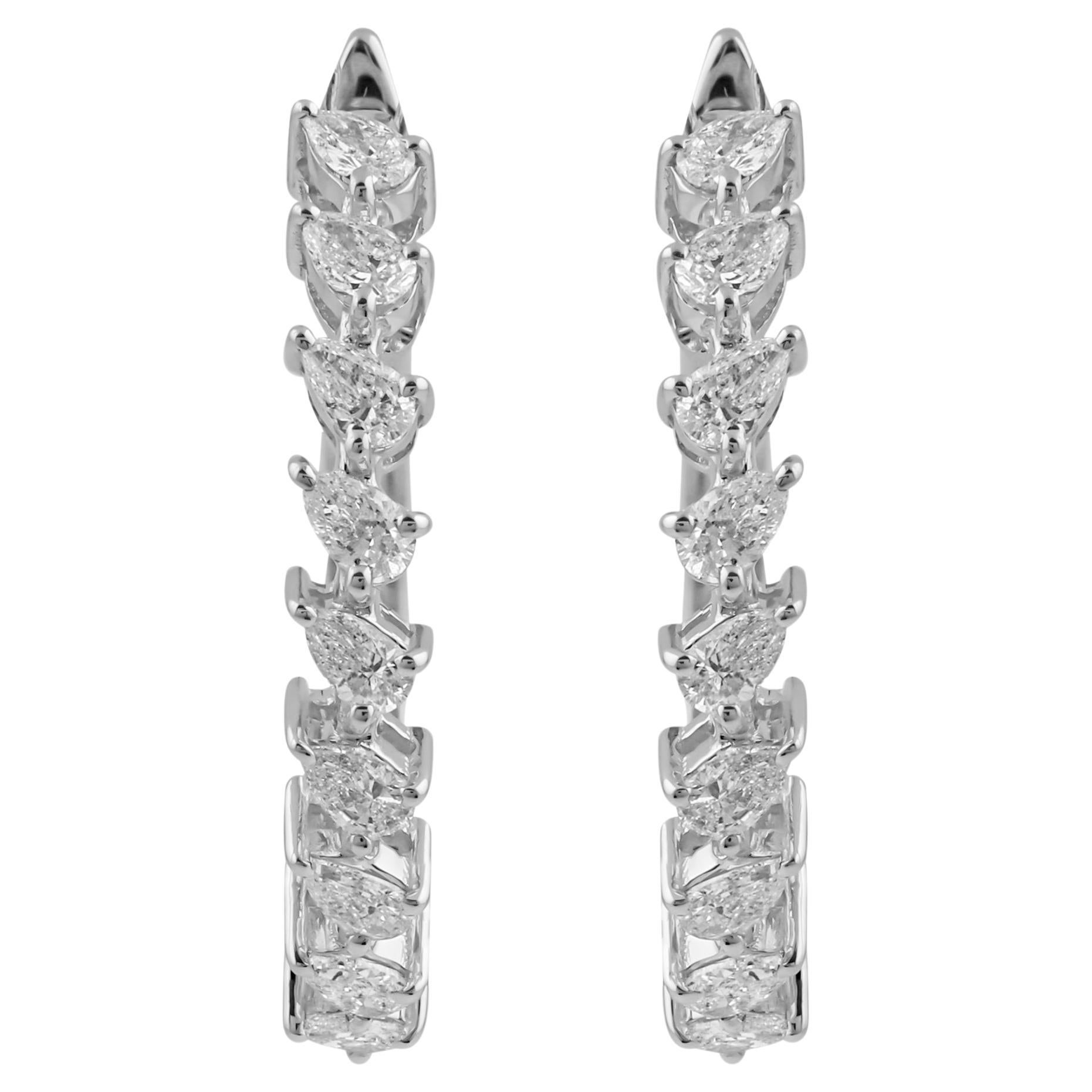 SI/H Pear Diamond Hoop Earrings Wedding Gift 18k White Gold Alle Zölle bezahlt