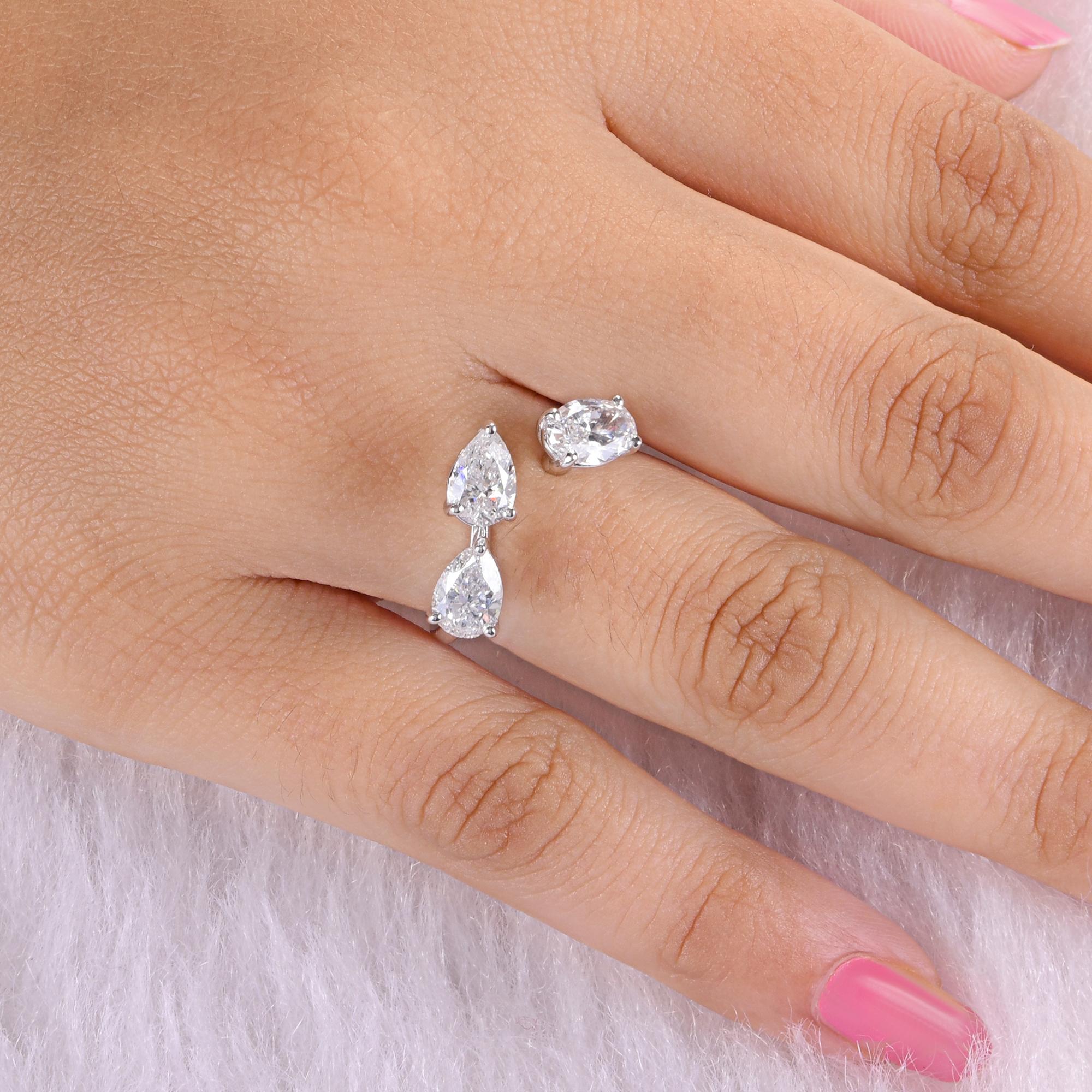 Taglio a goccia SI/H Pear Oval Brilliante Cut Diamond Cuff Ring Oro bianco 18 carati Gioielli di pregio in vendita