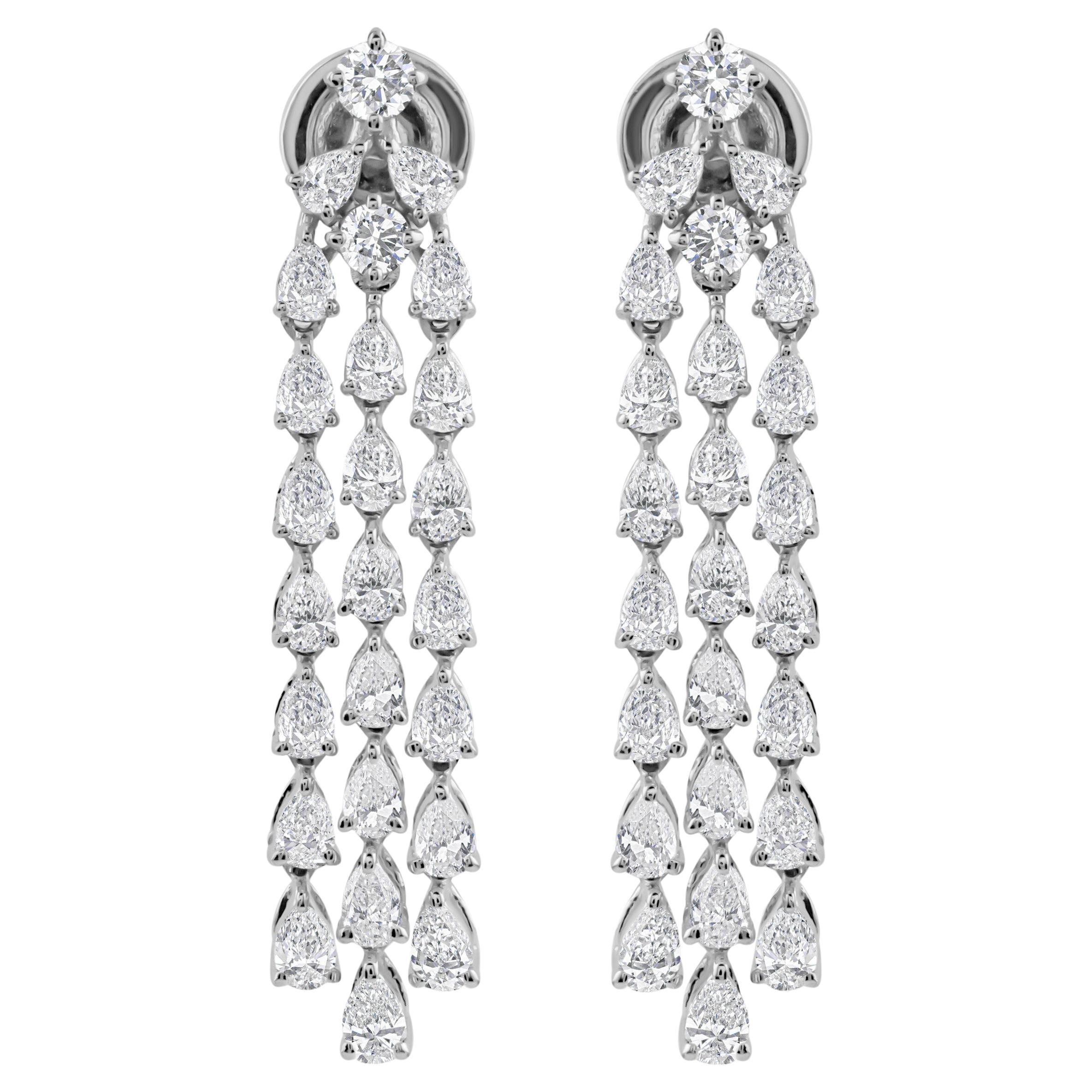 SI/H Real Diamond Triple Line Dangle Earrings 18k Solid White Gold Fine Jewelry For Sale