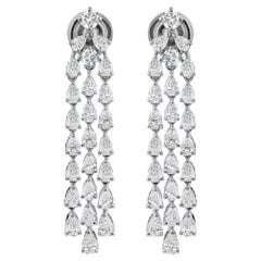 SI/H Real Diamond Triple Line Dangle Earrings 18k Solid White Gold Fine Jewelry