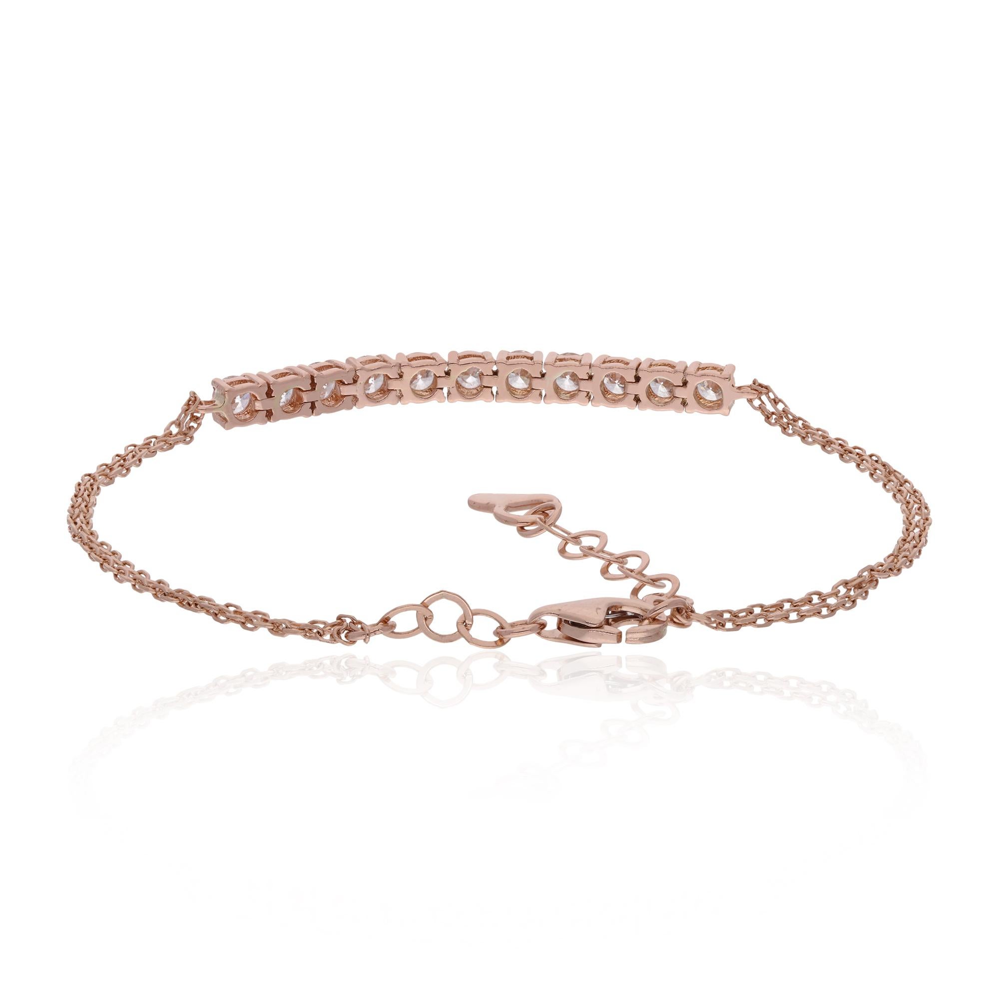 Modern SI/H Round Brilliant Cut Diamond Bar Adjustable Fine Bracelet 10 Karat Rose Gold For Sale