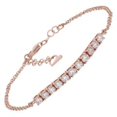 SI/H Round Brilliant Cut Diamond Bar Adjustable Fine Bracelet 10 Karat Rose Gold