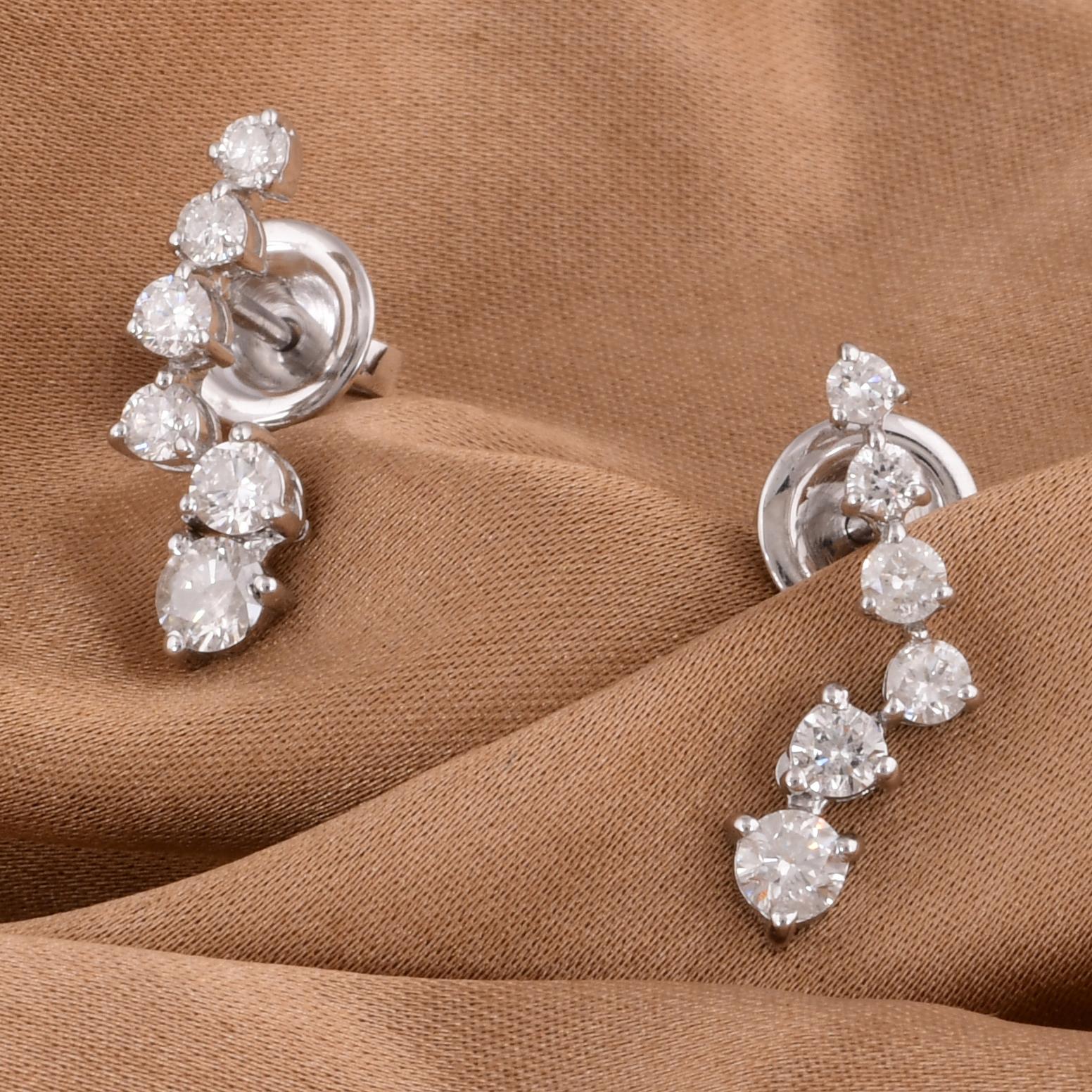 Taille ronde Boucles d'oreilles en or blanc 18 carats, diamants ronds et taille brillante SI/H en vente