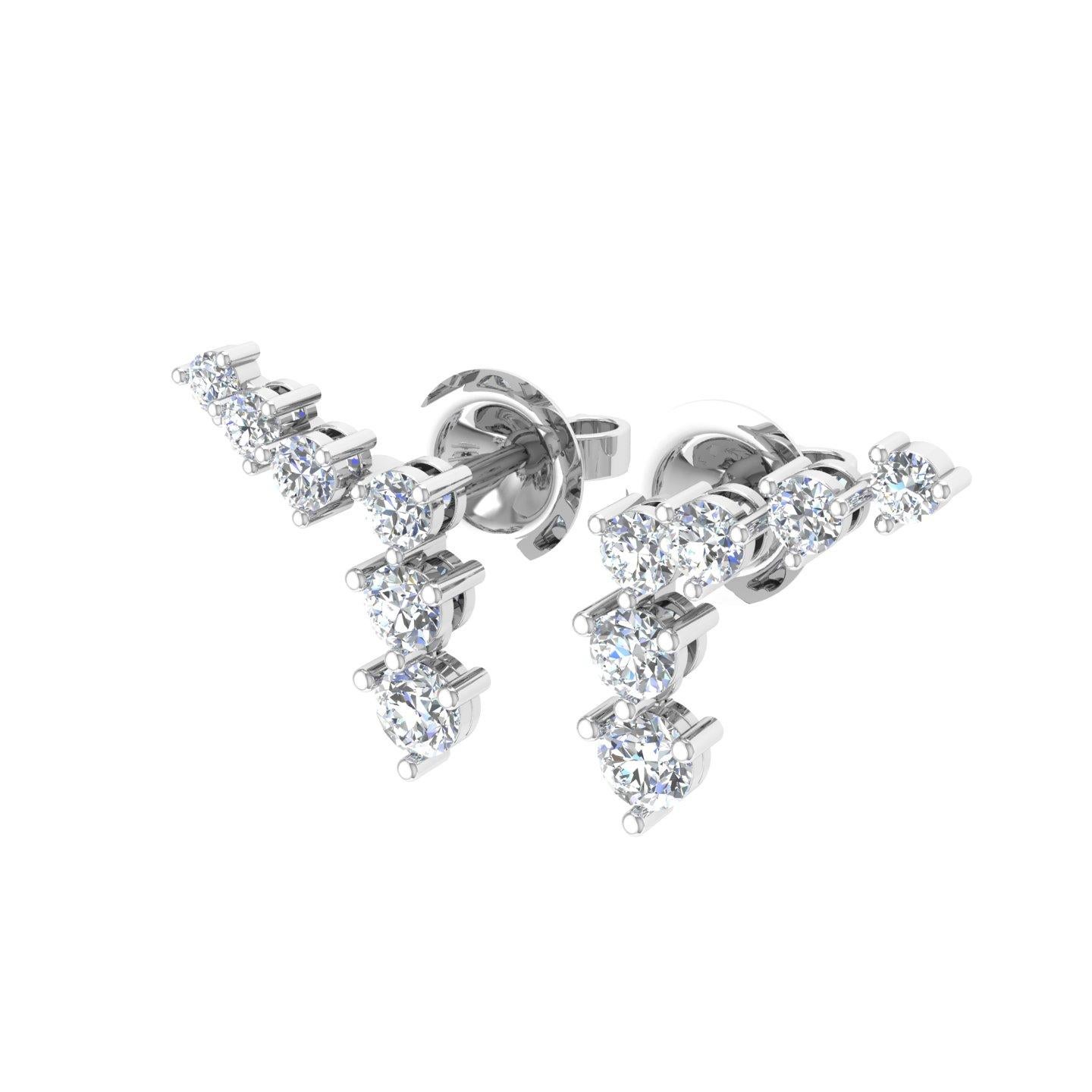 Boucles d'oreilles en or blanc 18 carats, diamants ronds et taille brillante SI/H en vente 1