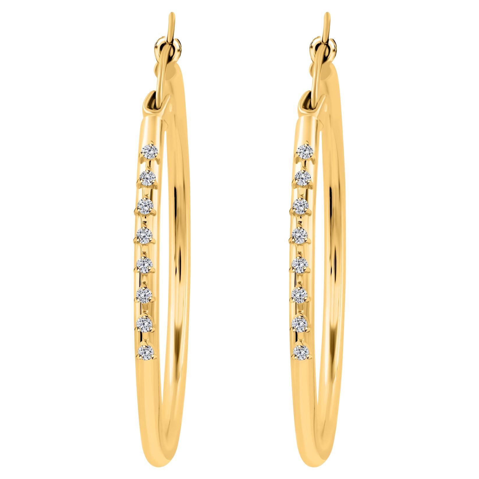 Natural Diamond Hoop Earrings 0.14 Carats in 18K Yellow Gold