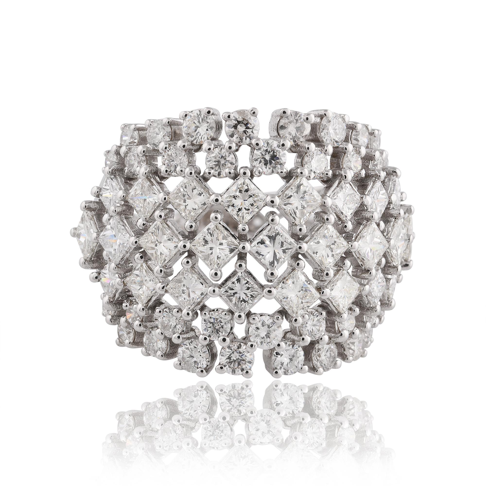 En venta: SI/H Redondo Corte Princesa Diamante Cocktail Anillo Cúpula 14 Quilates Oro Blanco  4