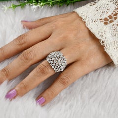 SI/H Round Princess Cut Wide Diamond Cocktail Dome Band Ring 18 Karat White Gold