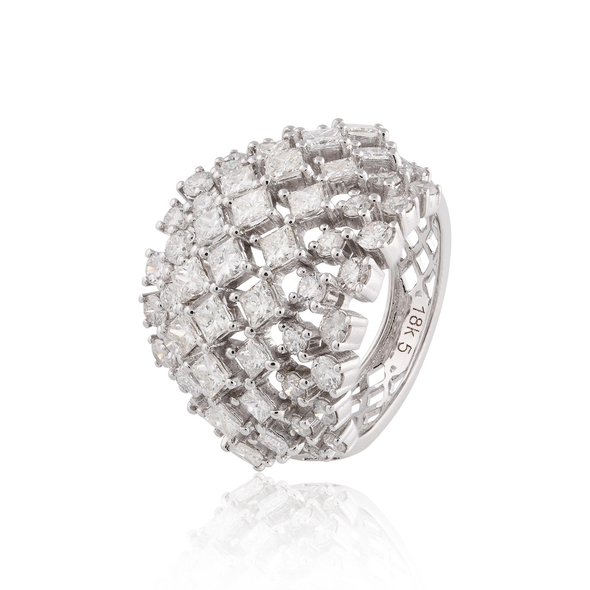 En venta: SI/H Anillo de oro blanco de 18 quilates con diamante redondo talla princesa de cúpula ancha para cóctel  5