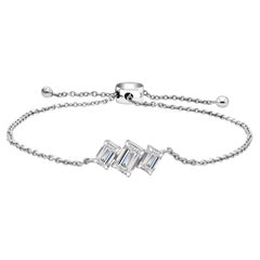 SI/H Three Emerald Cut Diamond Bracelet 1.23 Ct in 18K White Gold Adjustable
